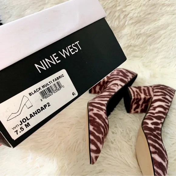 Nine West Jolanda P2 Burgundy Zebra Tiger Animal Print Block Heels Women US 7.5 - Picture 5 of 6